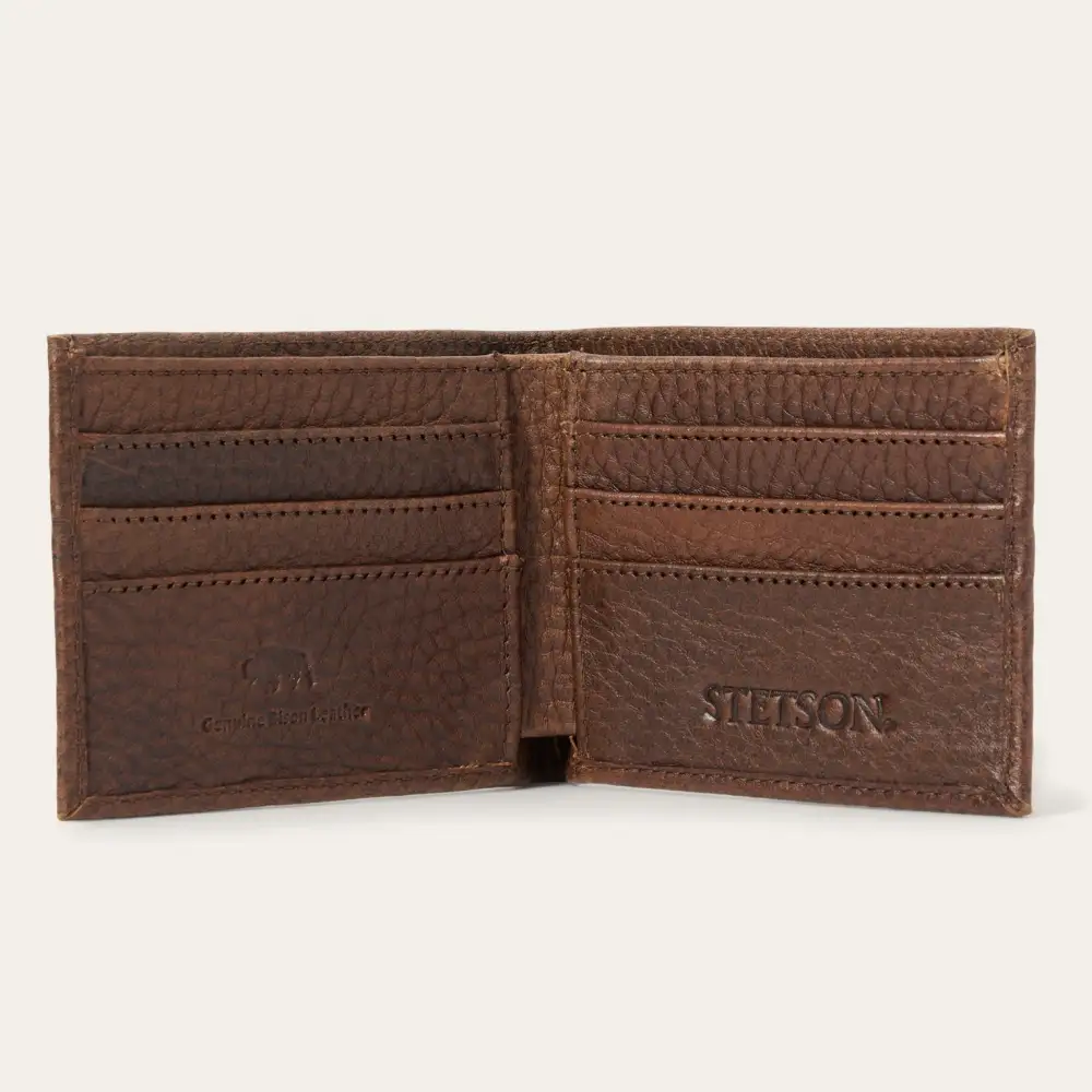 Bison Leather Stetson Rivet Bi-Fold Wallet