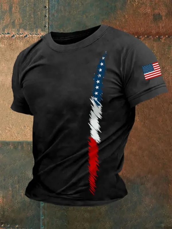 Men'S Round-Neck Short-Sleeved T-Shirt With National Flag Prints