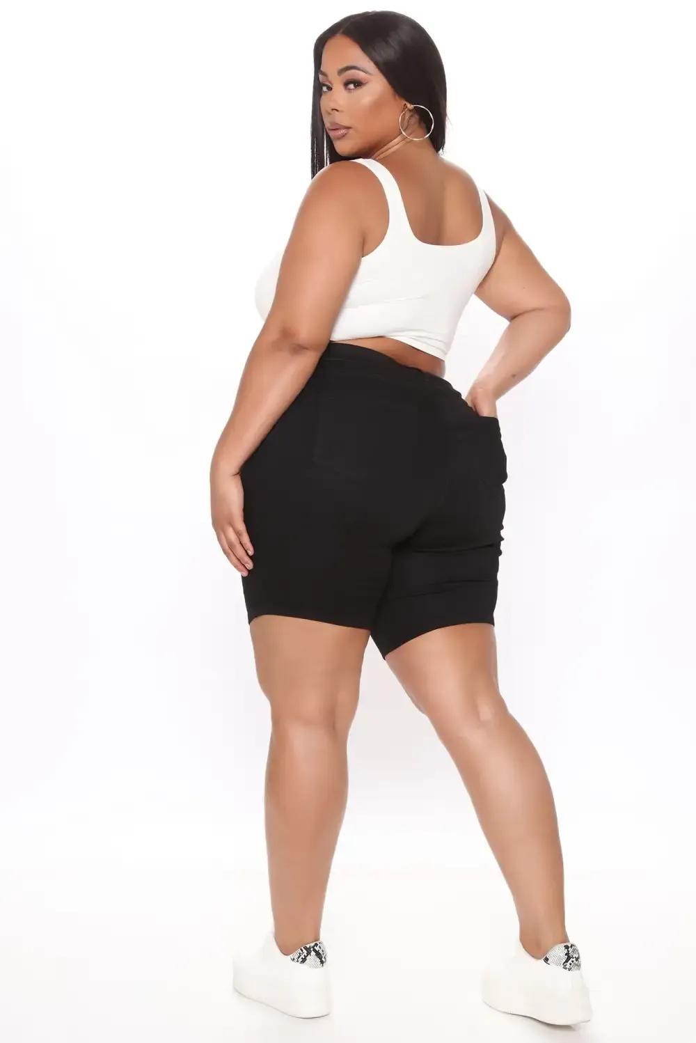 Raine Super Stretch Pull On Biker Shorts - Black