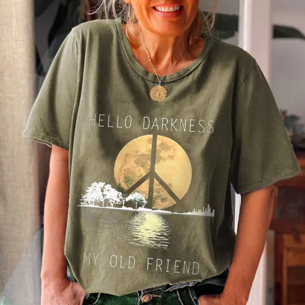 HELLO DARKNESS Women's peace logo casual Crew neck Tees