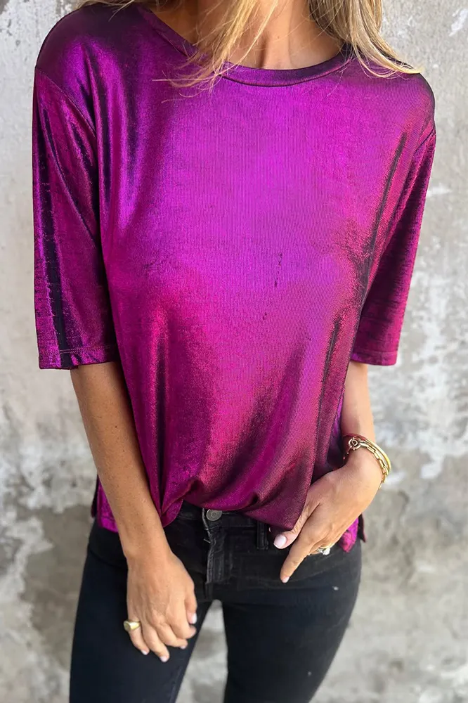 Women's shiny solid color T-shirt