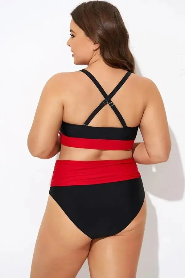 Black and Red V neck Bikini Top