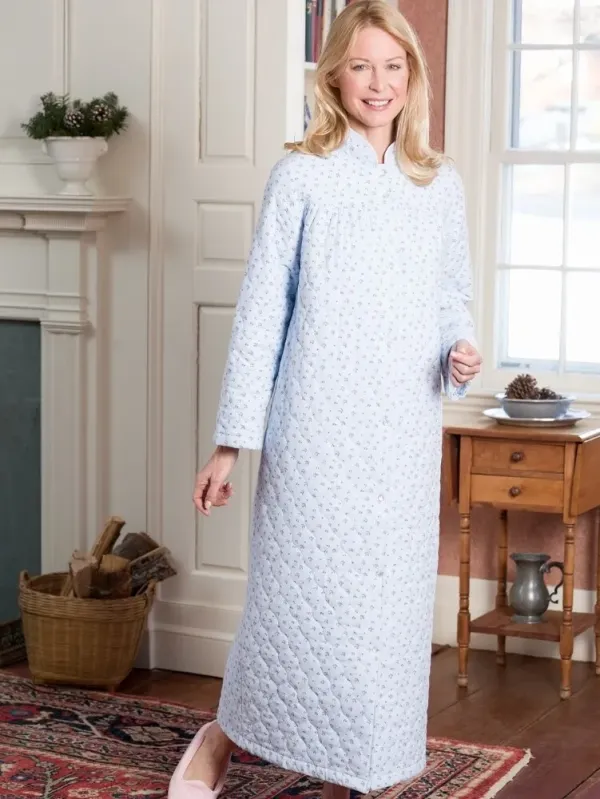 Women's Double-Quilted Long Cotton Flannel Robe