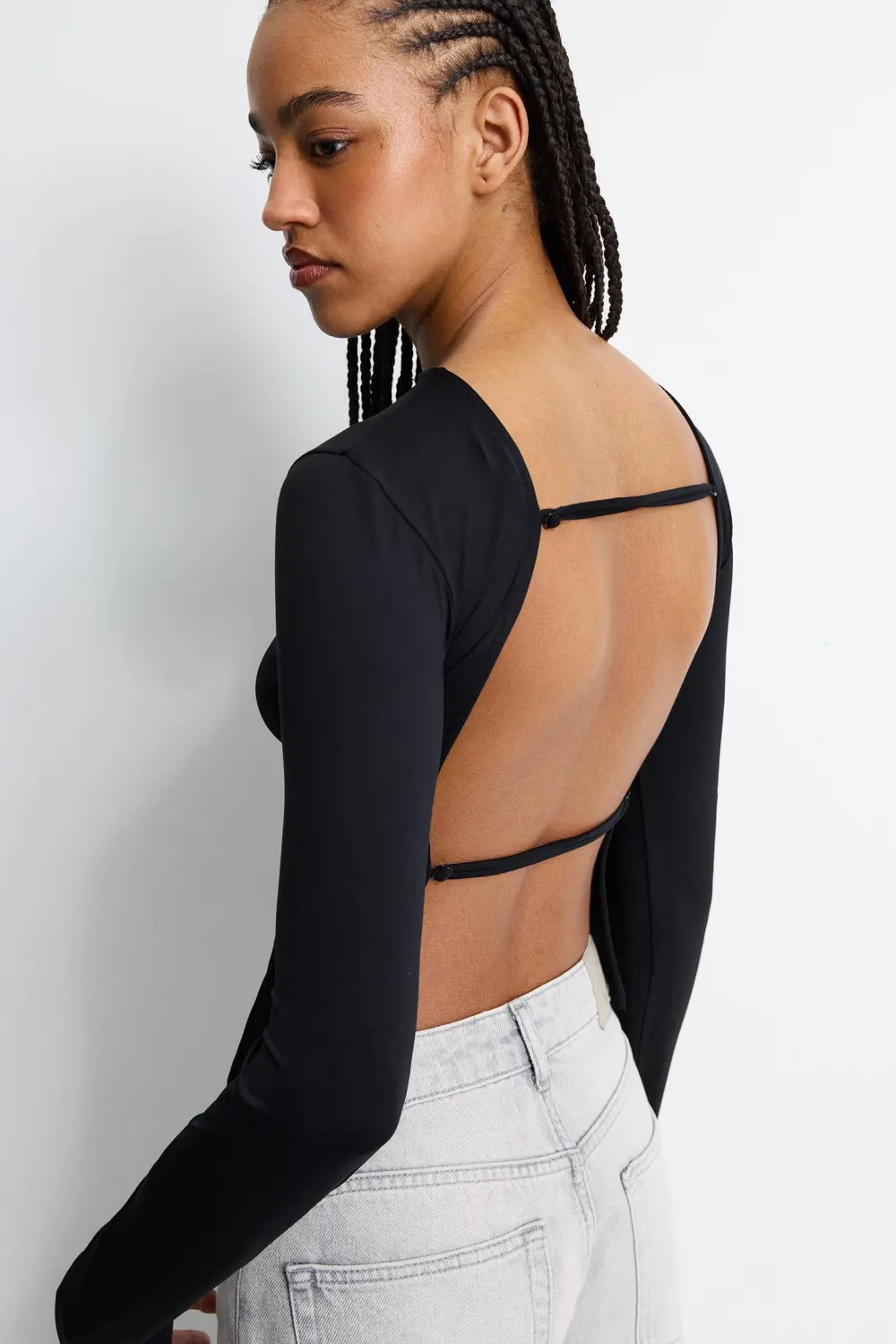 Polyamide top with open back straps