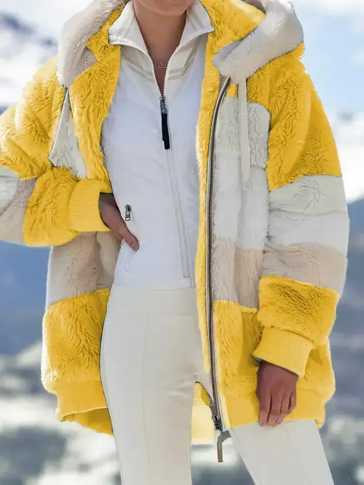 Contrasting Lamb Wool Padded Coat