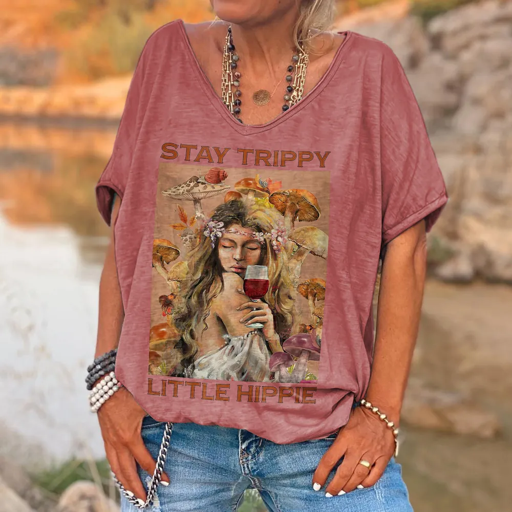 Stay Trippy Little Hippie Printed T-shirt