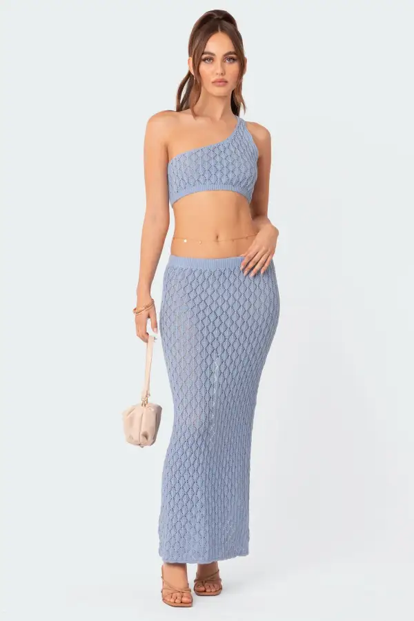 Mermaid One Shoulder Crochet Crop Top