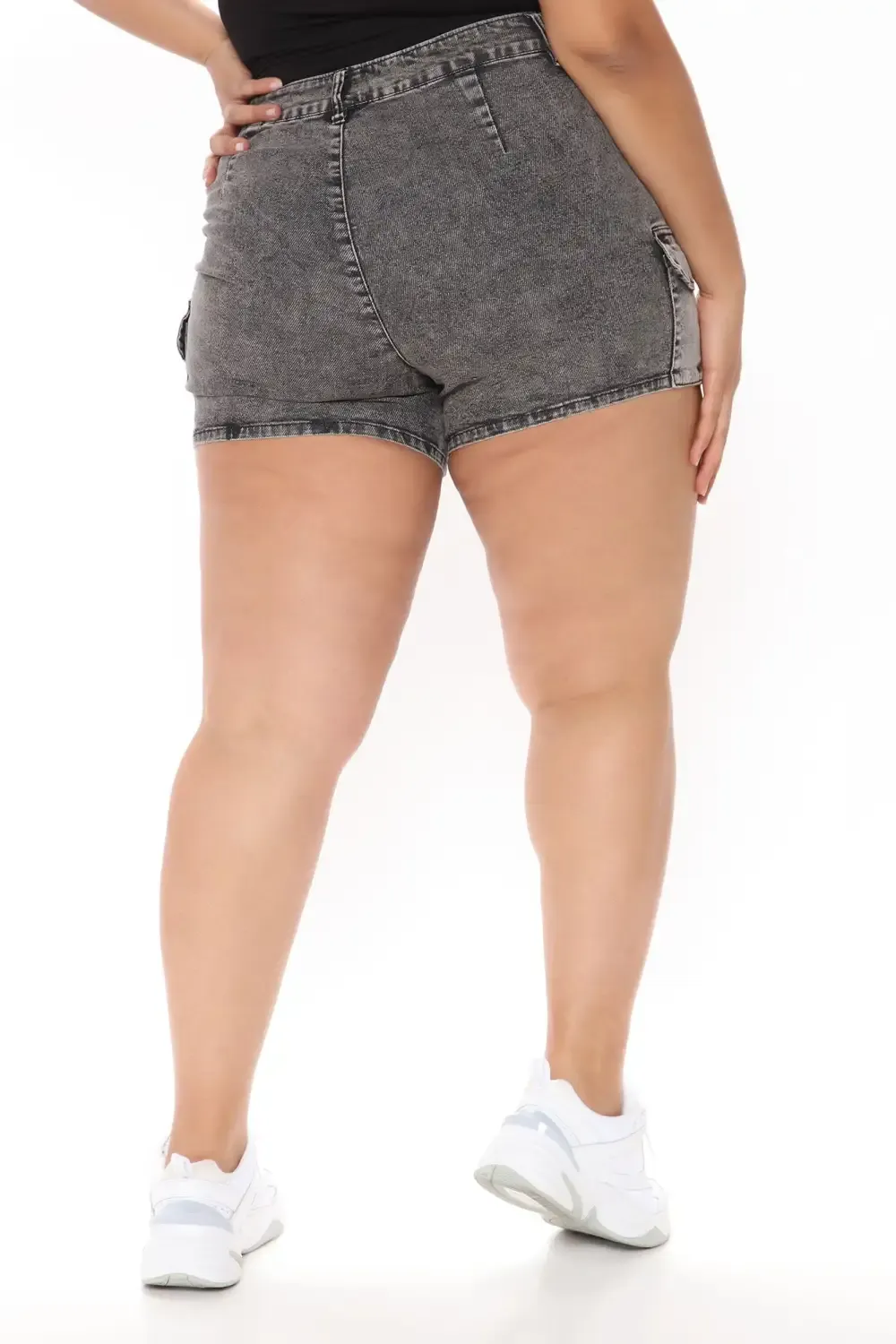 I Always Come Back Cargo Denim Shorts - Acid Wash Black