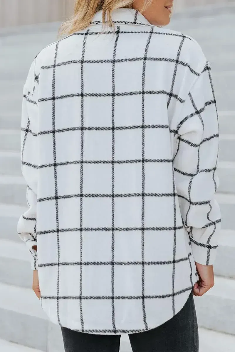 Womens Casual Plaid Shacket Button Down Long Sleeve Shirt