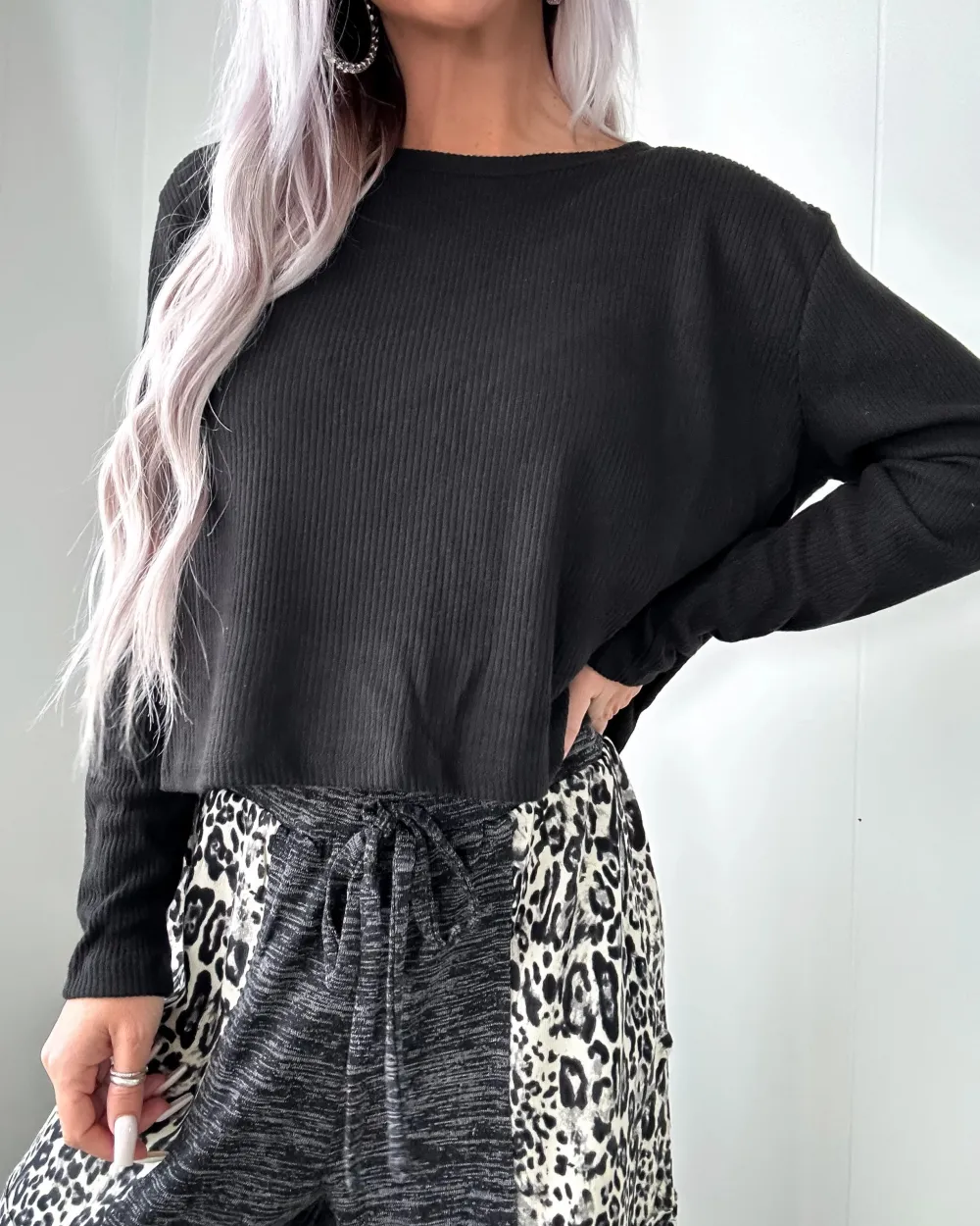 Black Ribbed Long Sleeve Top