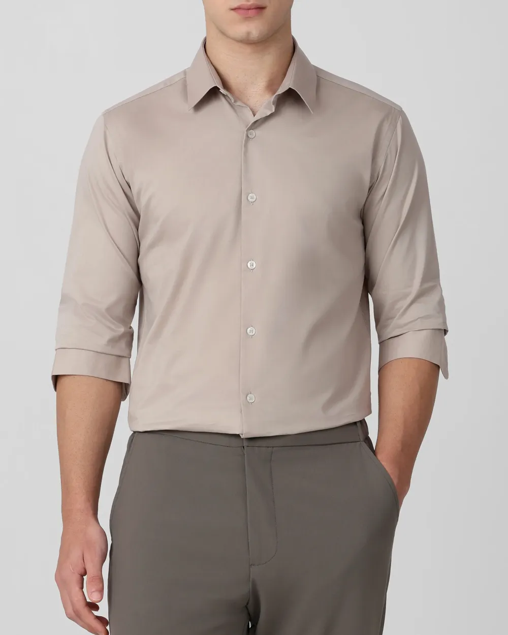 Leisure Soft And Comfortable Slim-Fit Dark Light Grey Shirt