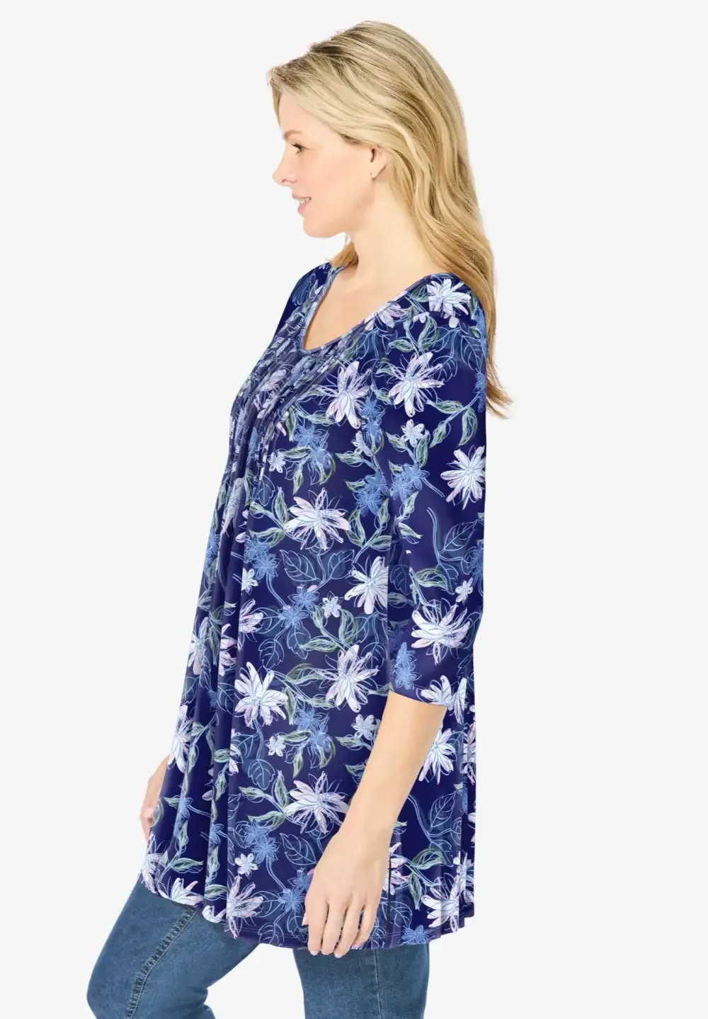 V-Neck Pintucked Tunic