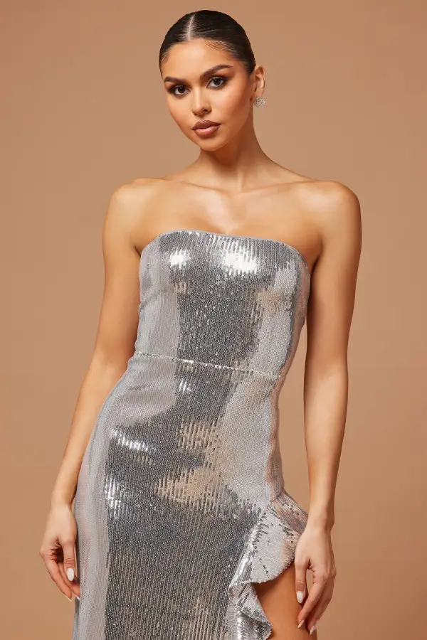 Glam Sequin Midi Dress - Silver