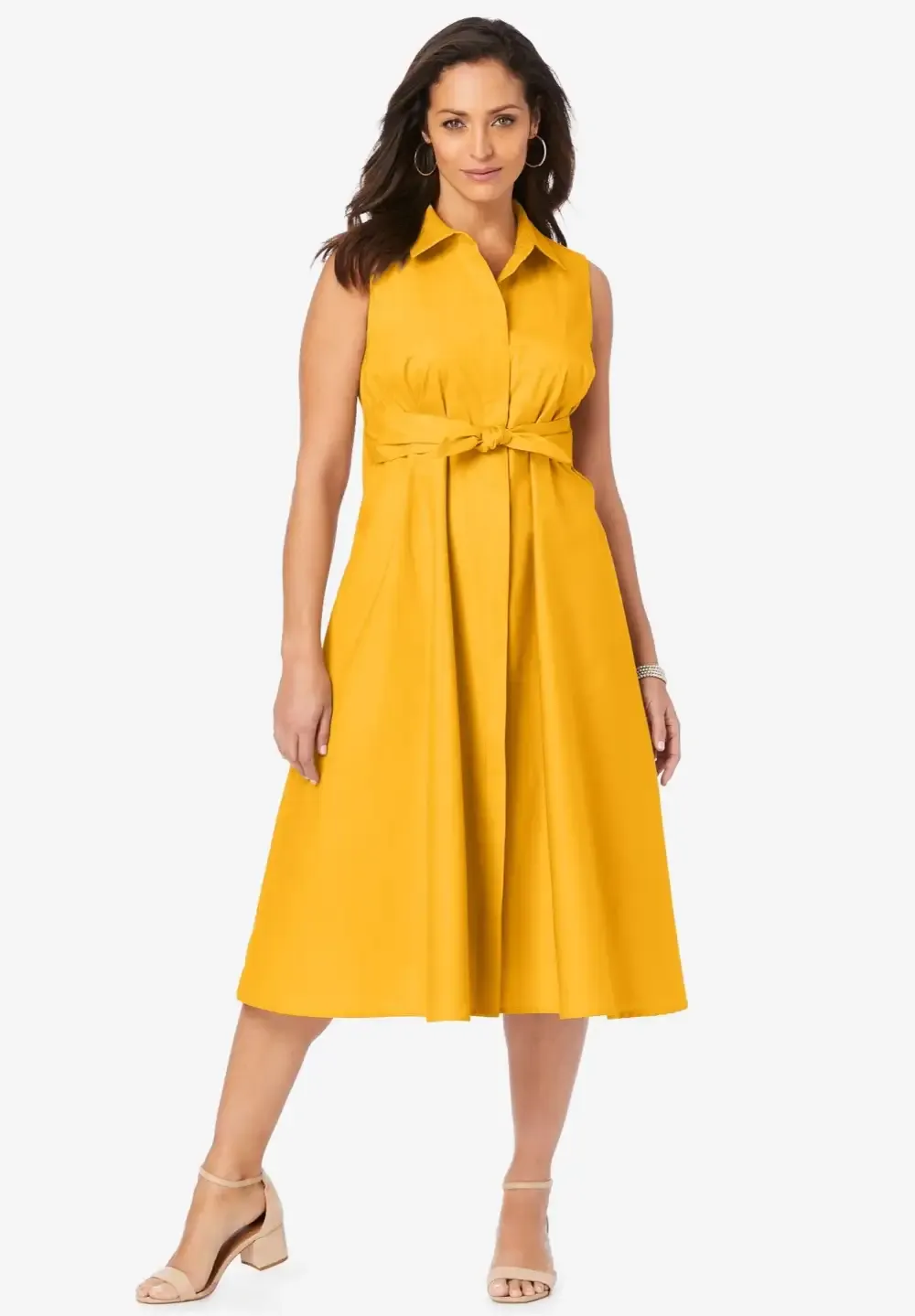 Stretch Cotton Sleeveless Shirtdress