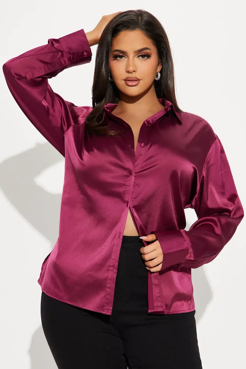 Another Workday Satin Shirt - Wine
