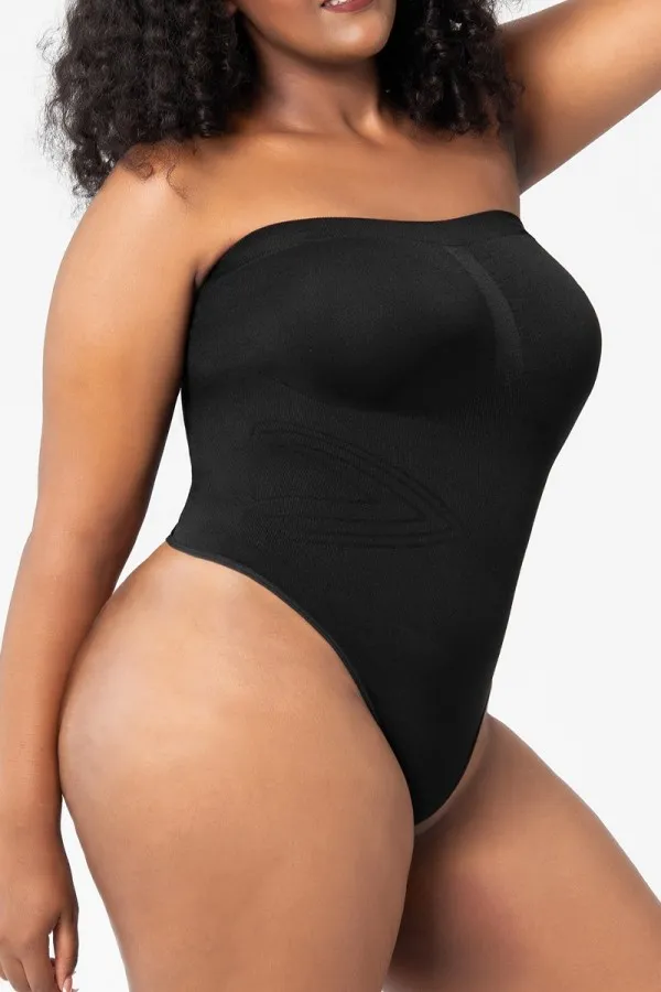 Black Bandeau Square Neck Wrap Bodysuit