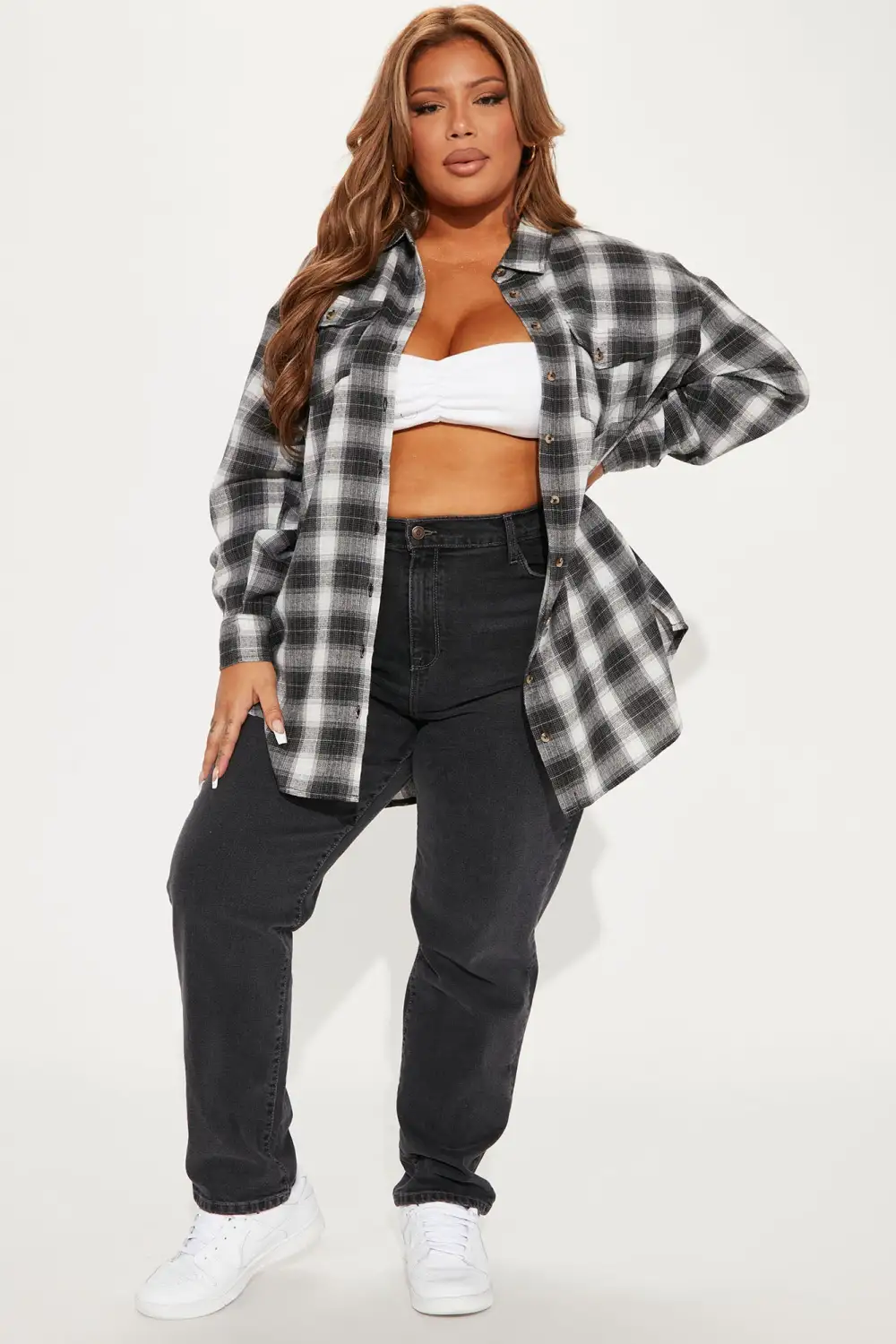 Pretty In Plaid Oversized Flannel Top - Black/combo