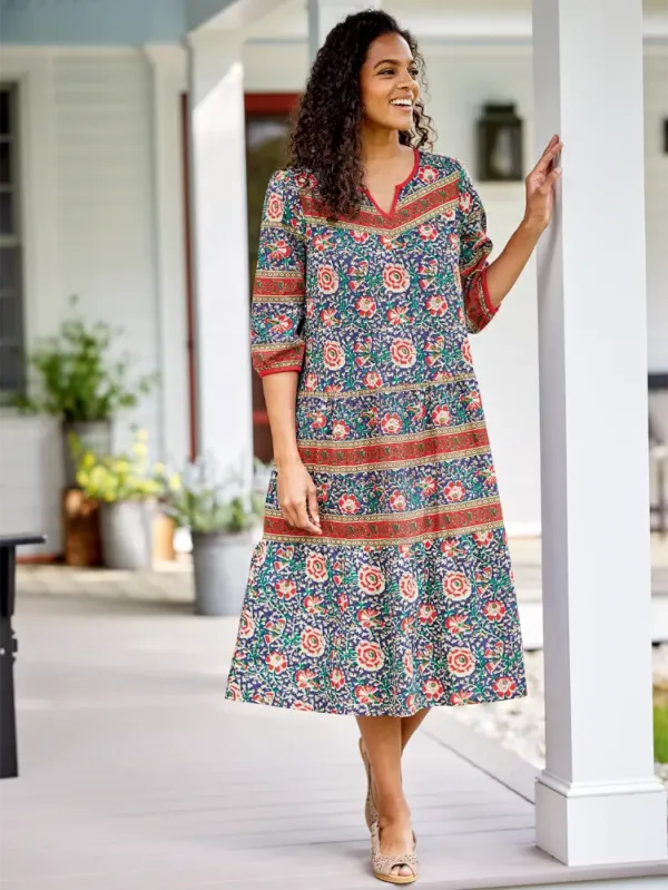 Notch Neckline Muumuu With 3/4 Sleeves