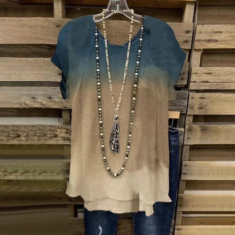 Gradient Color Design Distressed Women’s T-shirt