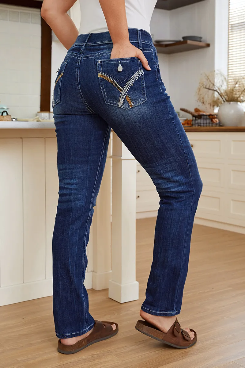 Double Button Wash High Stretch Mid Waist Skinny Jeans