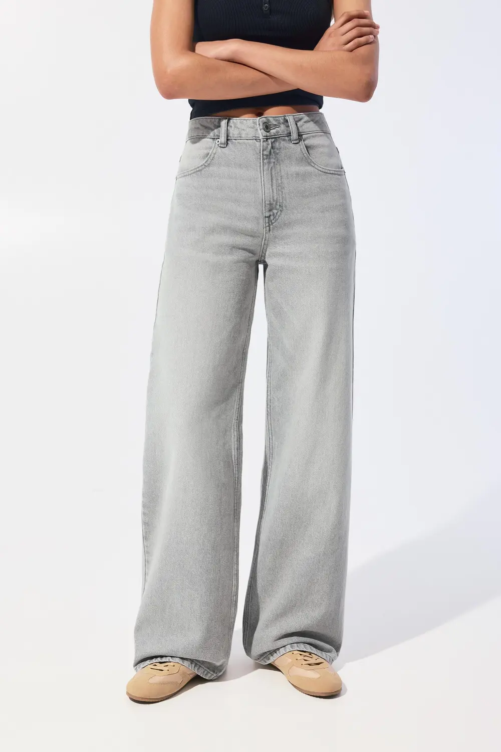 Jeans wide leg tiro alto