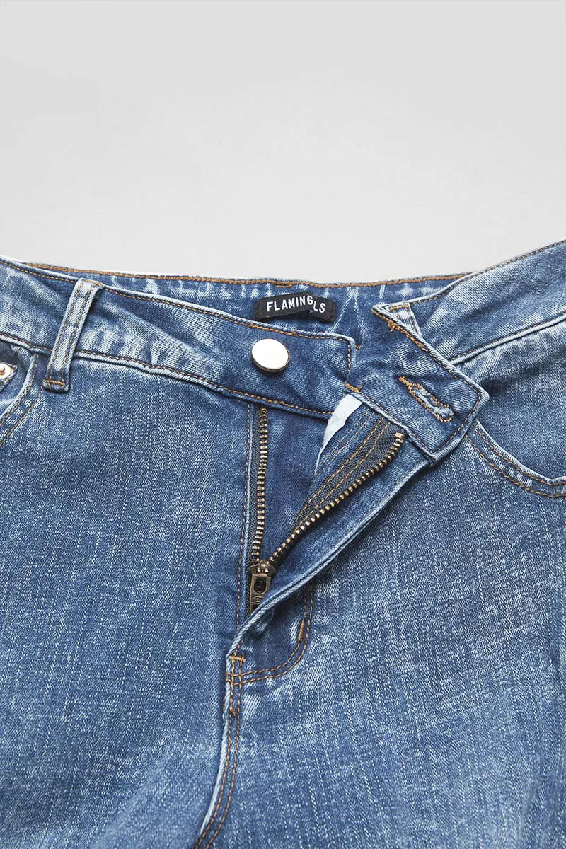 Wash Ripped Flap Pocket High Rise Cargo Jeans