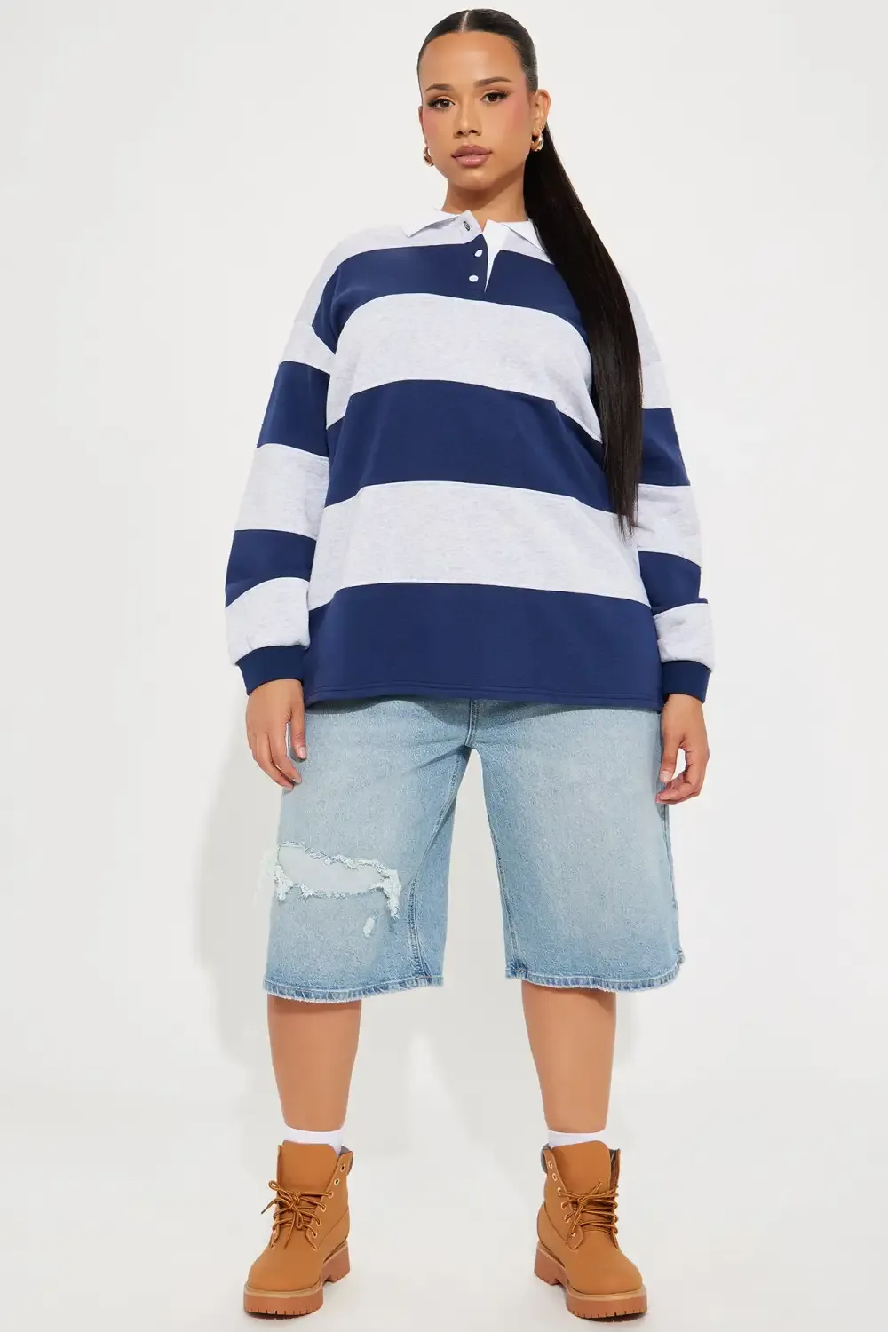 Katie Rugby Striped Polo - Navy/combo