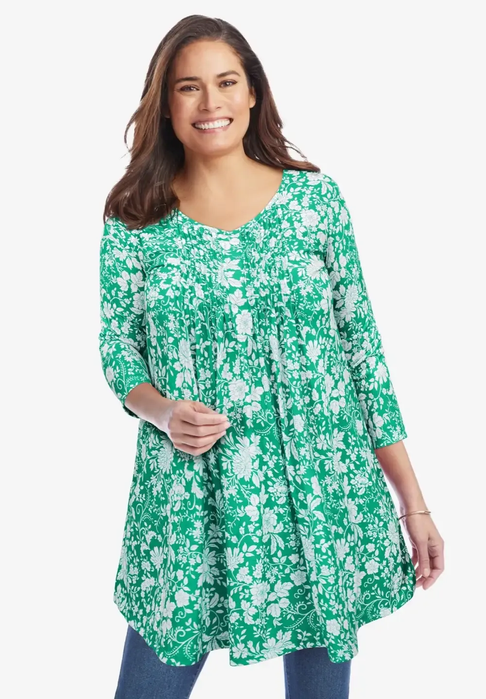 V-Neck Pintucked Tunic