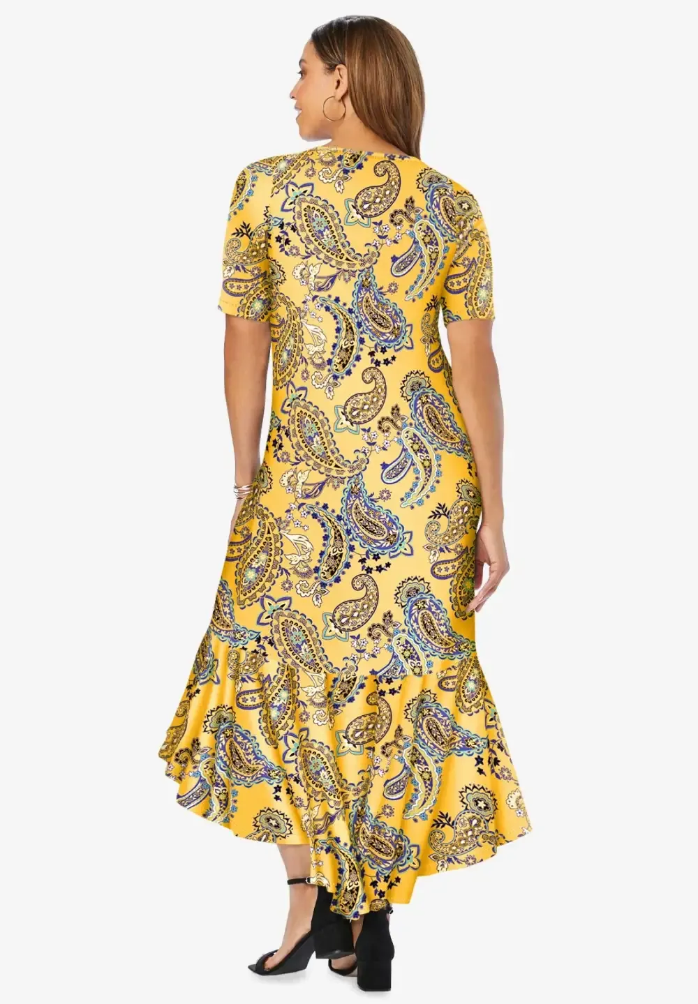 Stretch Knit Flounce Hem Maxi Dress