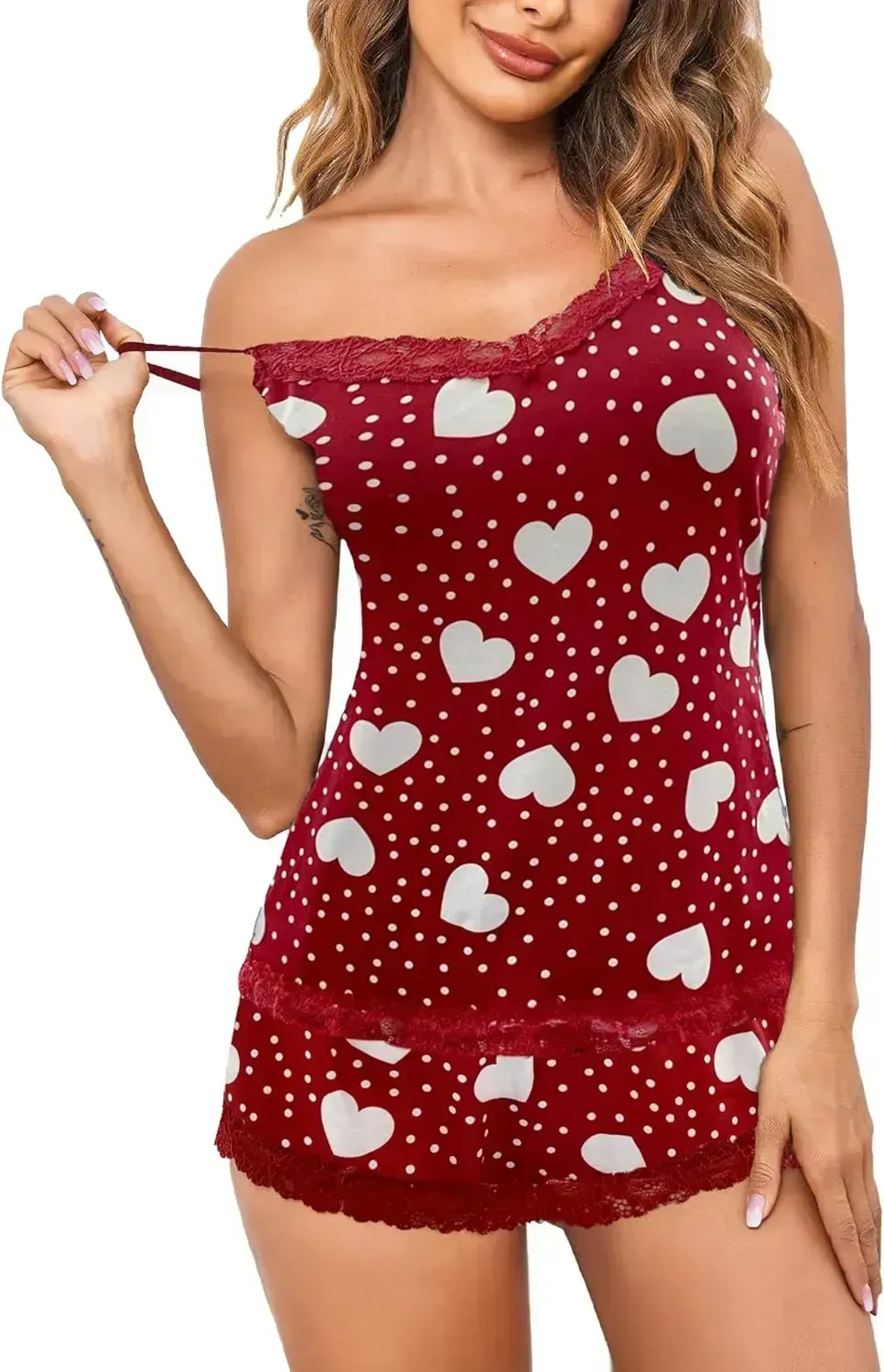 Women Cami Pajama Set Modal Sleepwear Lace Trim Short PJ Set with Shorts