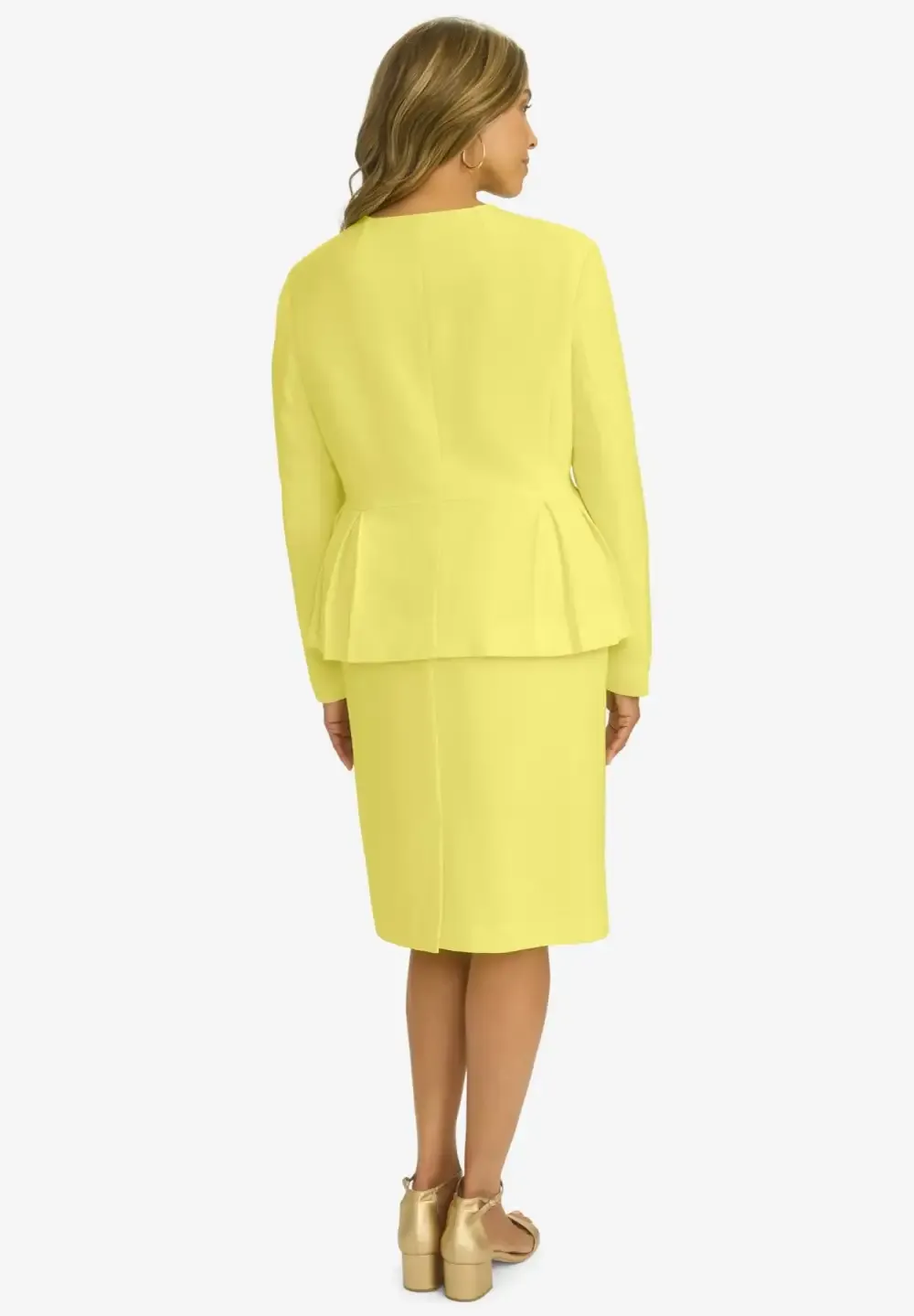 Collarless Peplum Skirt Suit