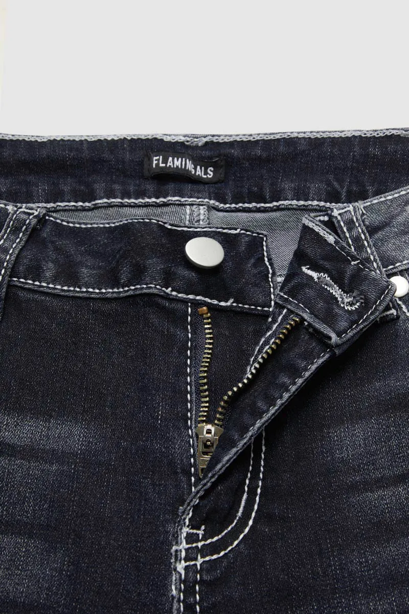 Wash Cross Embroidery Low Rise Bootcut Jeans