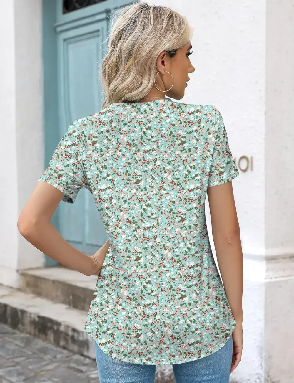 Kistore Womens Casual Crew Neck Short Sleeve Pleated Tops Blouses Fashion Clothes 2024