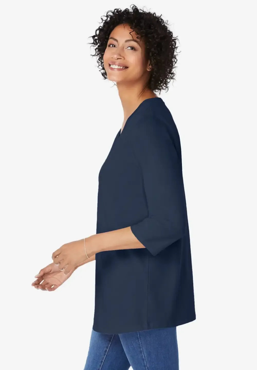 Perfect Three-Quarter Sleeve V-Neck Tunic