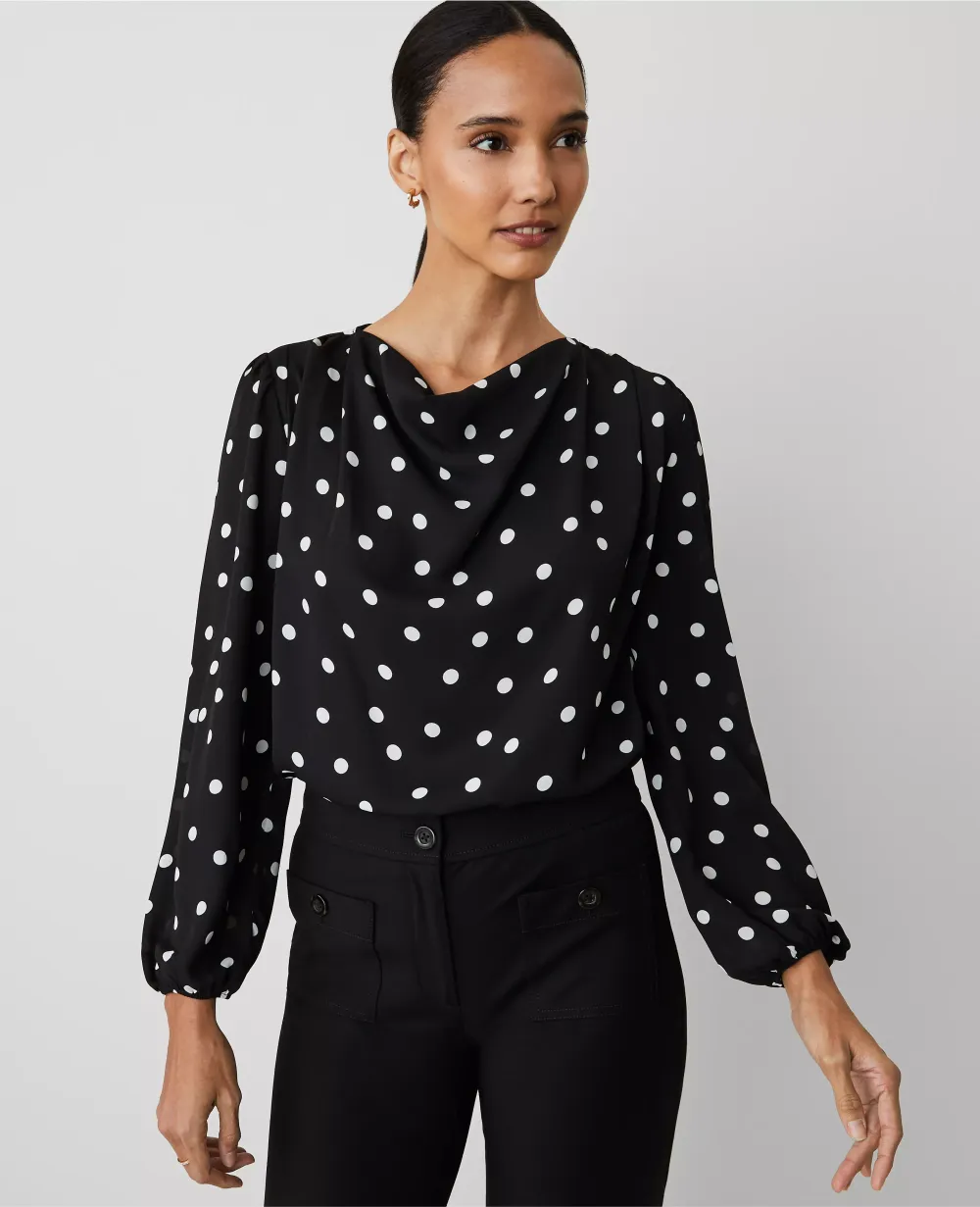 Dotted Cowl Neck Top