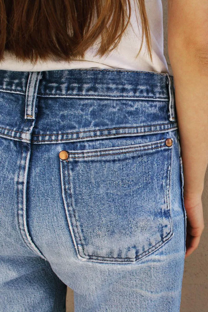 Wash Roll Hem High Rise Straight Leg Jeans