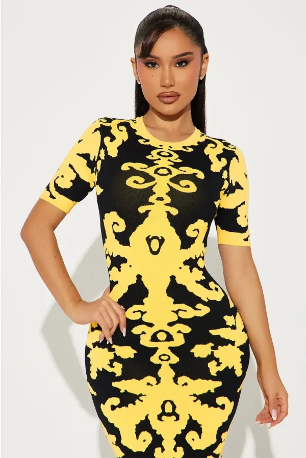 Alex Bandage Knit Maxi Dress - Yellow/combo