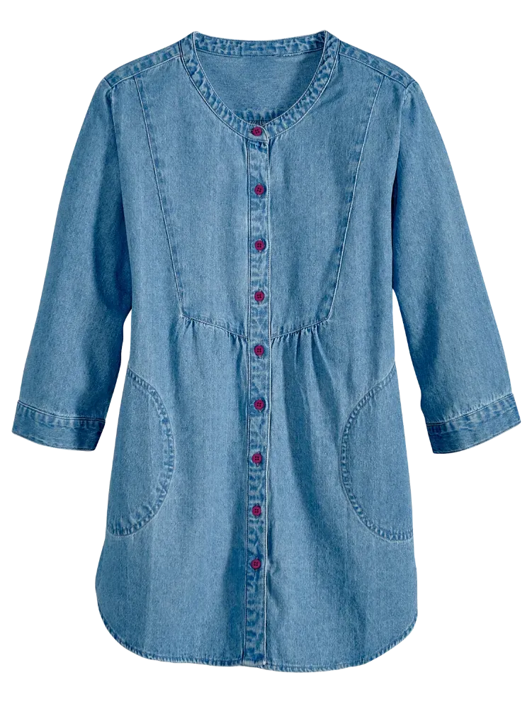 Denim Tunic Top With Pockets