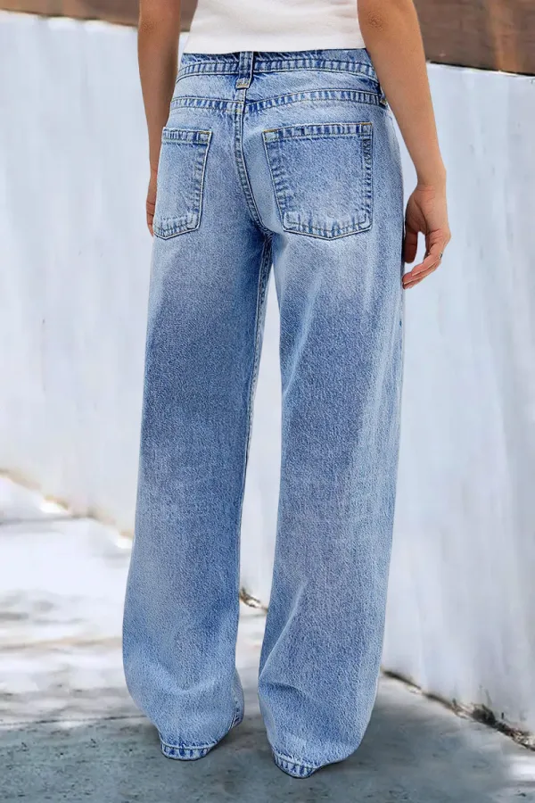 Wash Straight Leg Low Rise Jeans