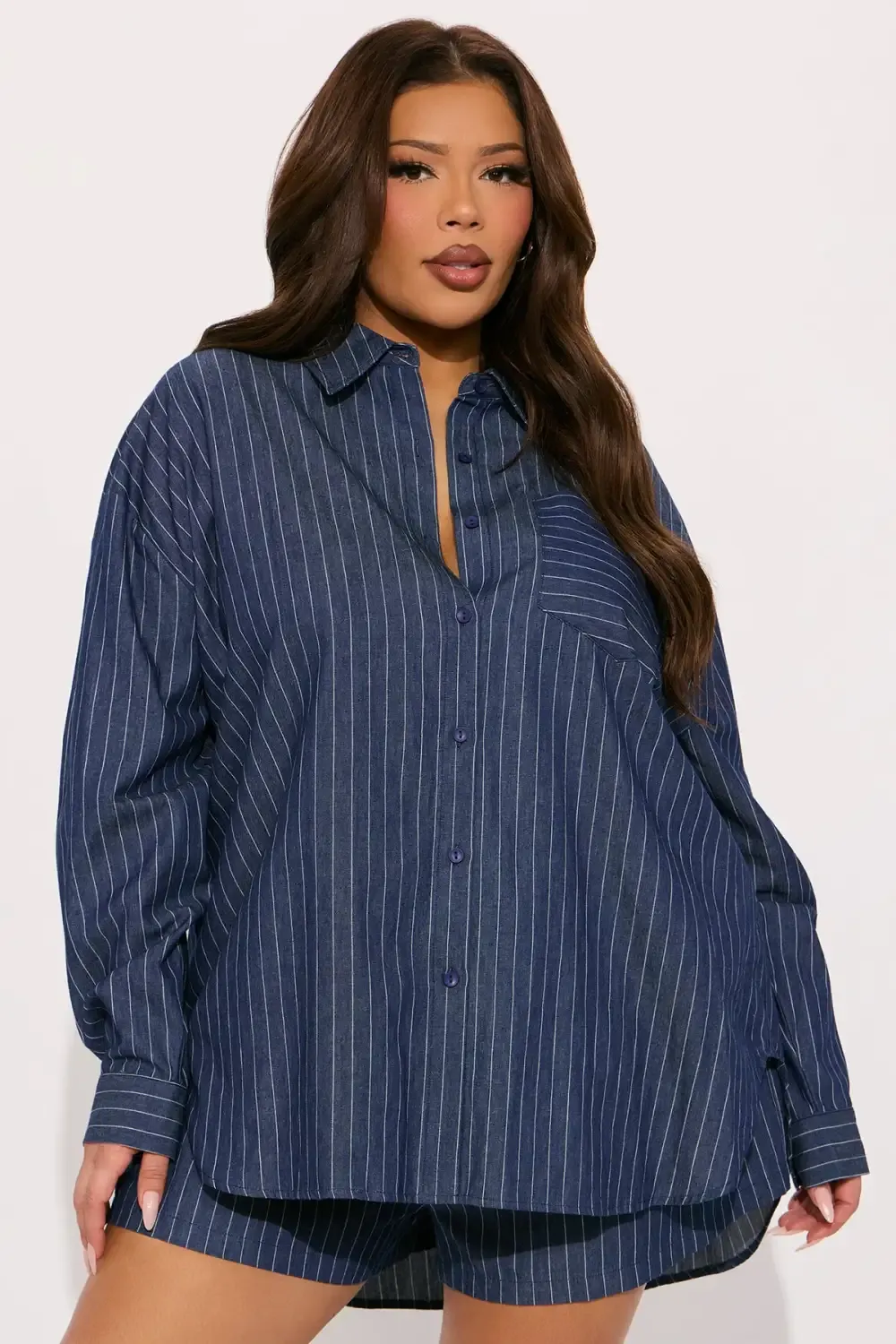 Anderson Pinstripe Short Set - Dark Wash