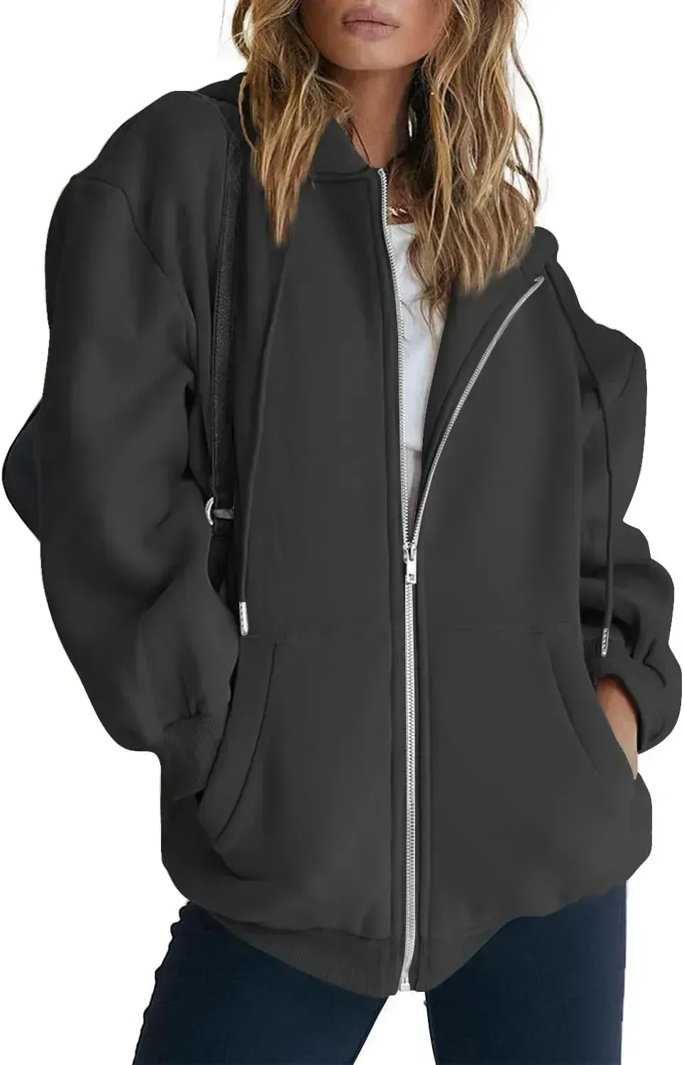 Women's Cute Hoodies Teen Girl Fall Jacket Oversized Sweatshirts Casual Drawstring Zip Up Y2K Hoodie with Pocket