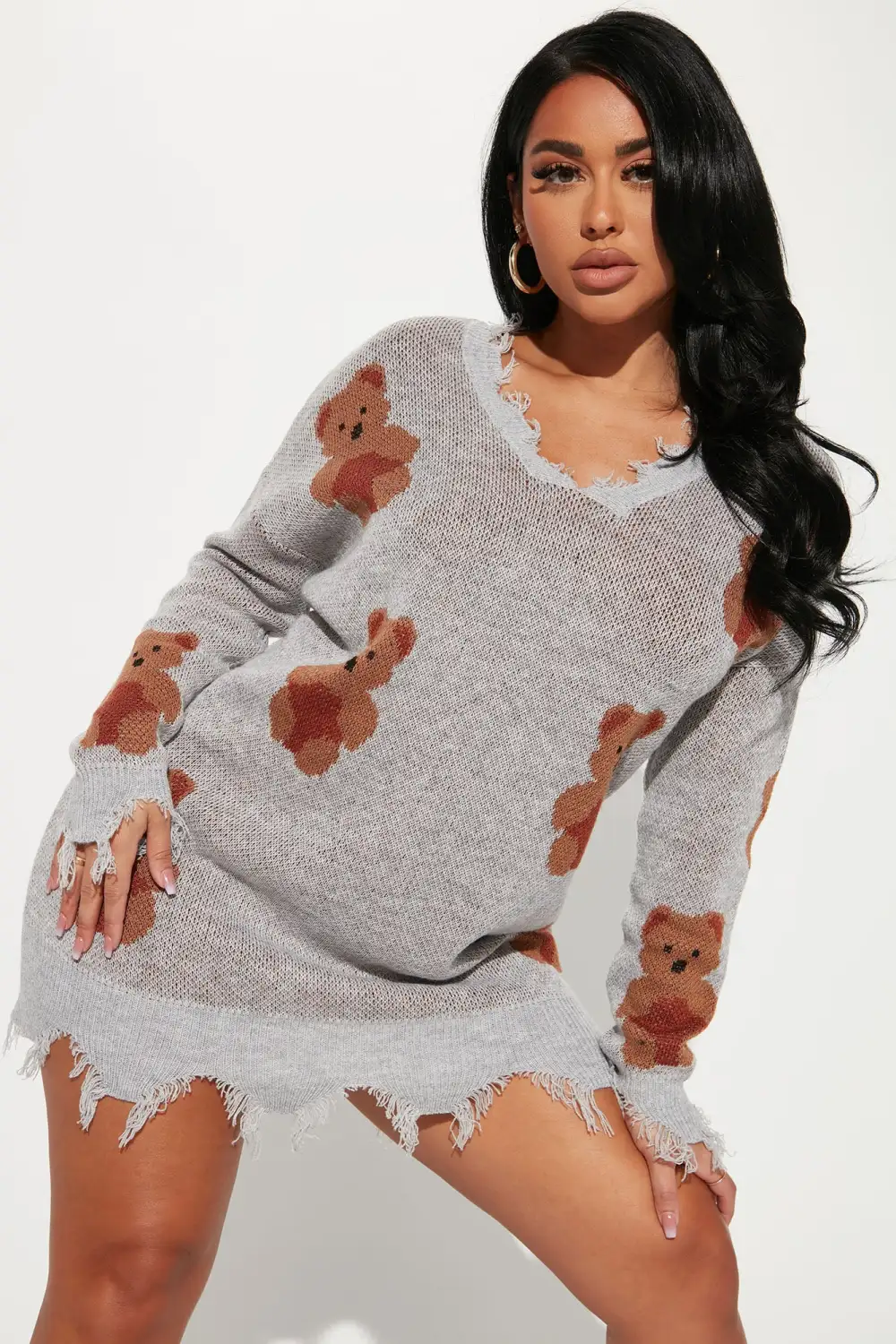 Sarabeth Teddy Sweater Mini Dress - Heather Grey