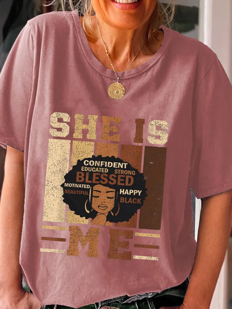 Women'S She Is Confident Educated Blessed Me Round-Neck Short-Sleeved T-Shirt