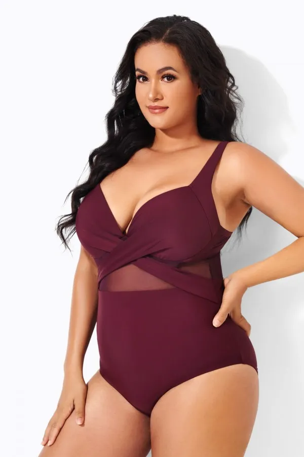 Black Cut Out Mesh Underwire One Piece Swimsuit