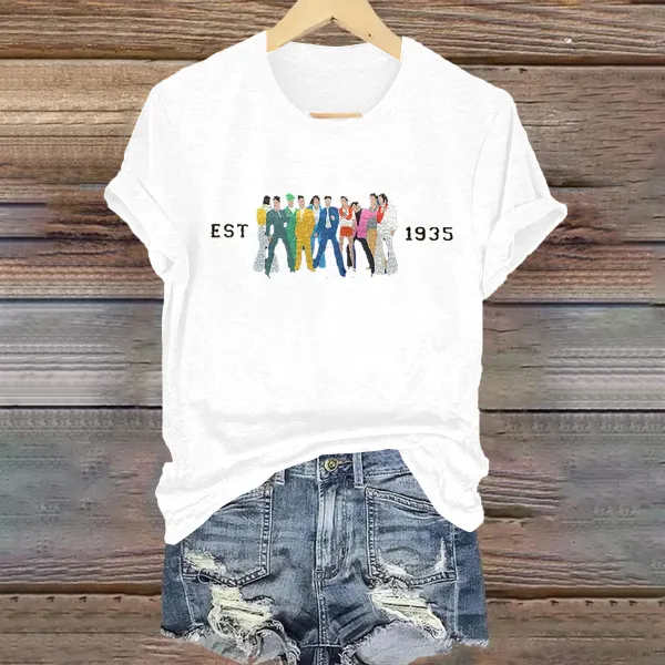 Women's Est 1935 Print Short Sleeve Round Neck Cotton T-Shirt