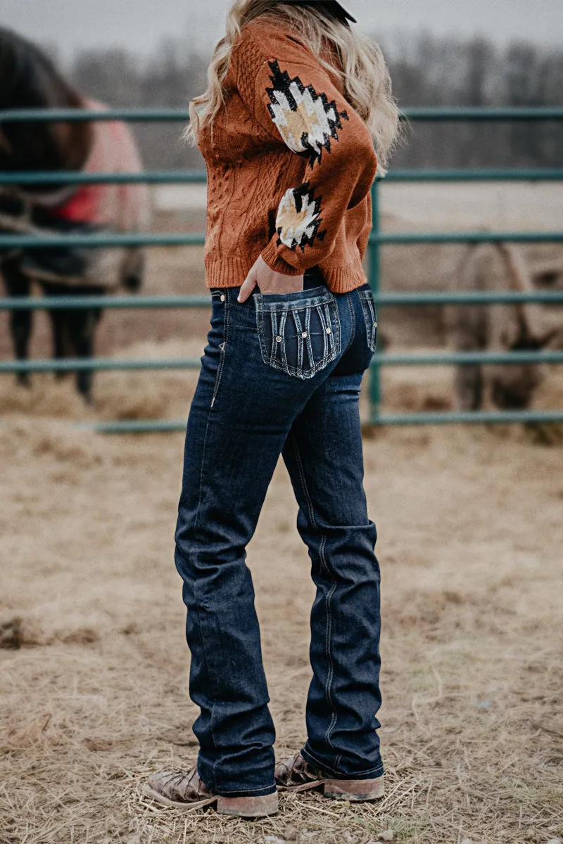 Mid Waist Rhinestone Decor Straight Leg Jeans Without Belt