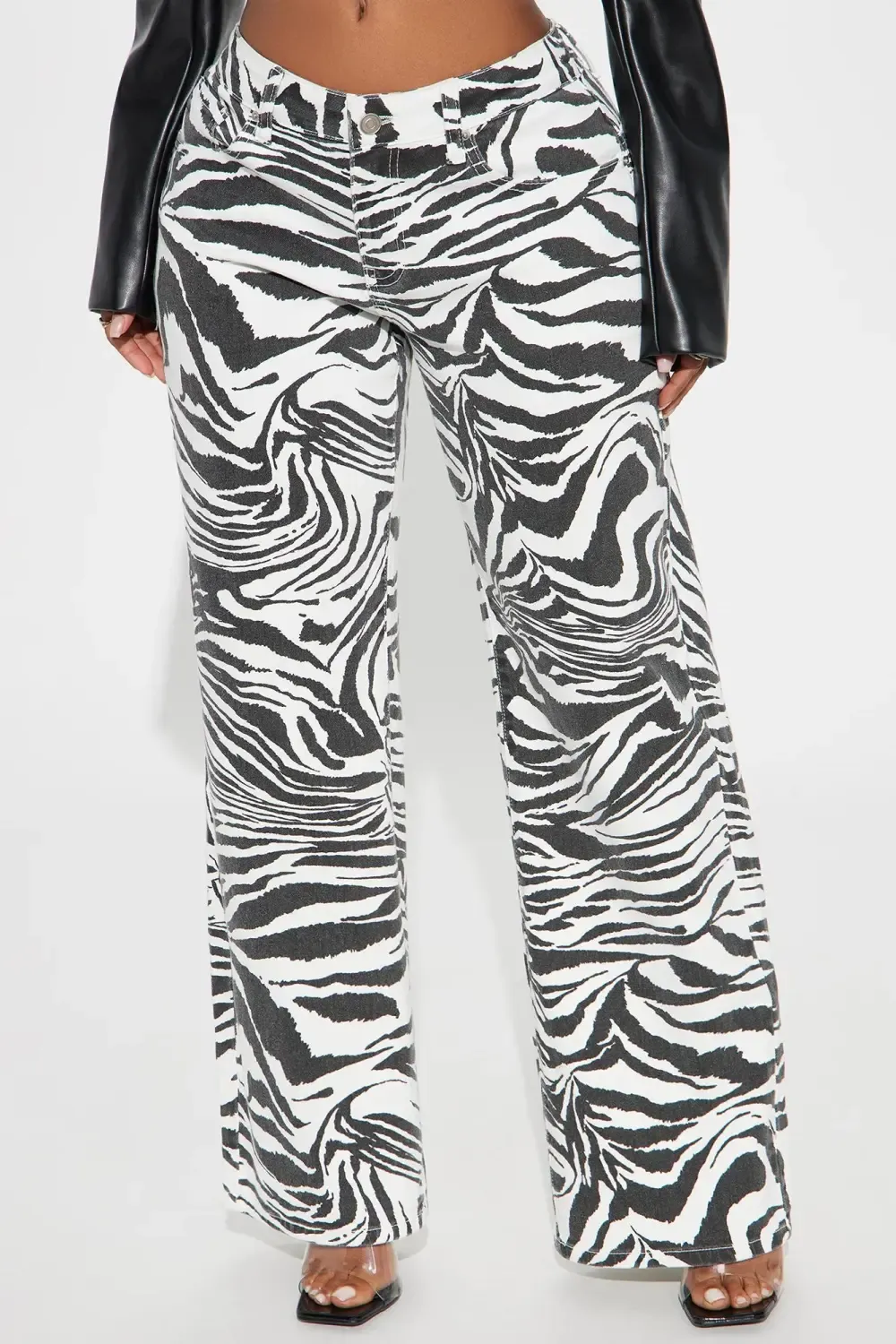 Untamed Zebra Printed Wide Leg Jeans - Black/White