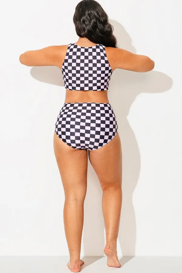 Black Pink Check High Waisted Bottom