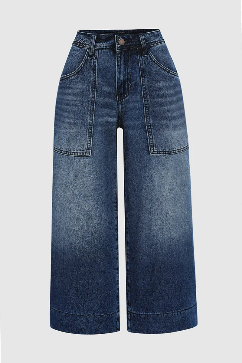 Slant Pocket Mid Waist Wide Leg Crop Jeans
