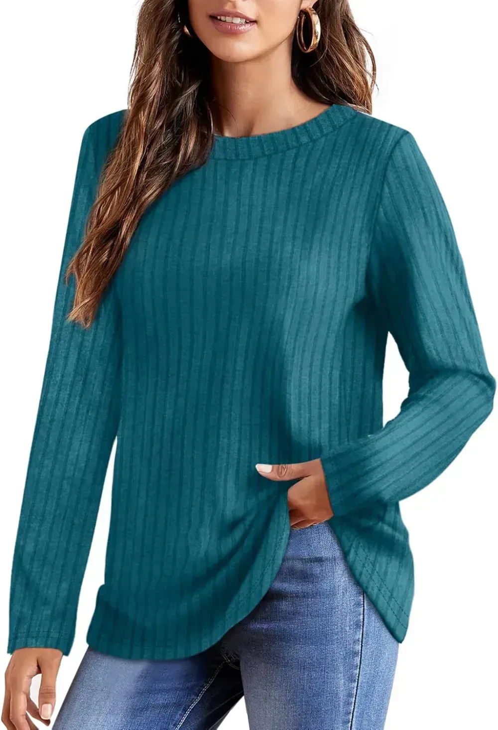 OFEEFAN Long Sleeve Shirts for Women Lightweight Crew Neck Casual Tunic Tops